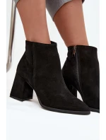 Botki Z Naturalnego Zamszu Obcas Słupek Ocieplane Czarne Zazoo 3128