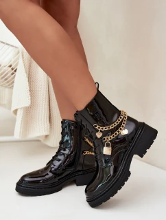 Sarinae dámske lakované zateplené worker - čierne