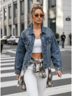 Dámska krátka džínsová bunda klasického strihu modrá FashionStreet TY5632