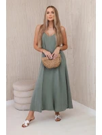 Mušelínové khaki šaty bez ramienok