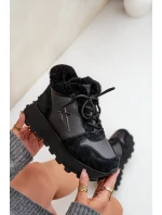 Skórzane Sneakersy Trapery Damskie Z Futerkiem Na Platformie Big Star OO274A329 Czarne Skórzane Sneakersy Trapery Damskie Z Futerkiem Na Platformie Big Star OO274A329 Czarne