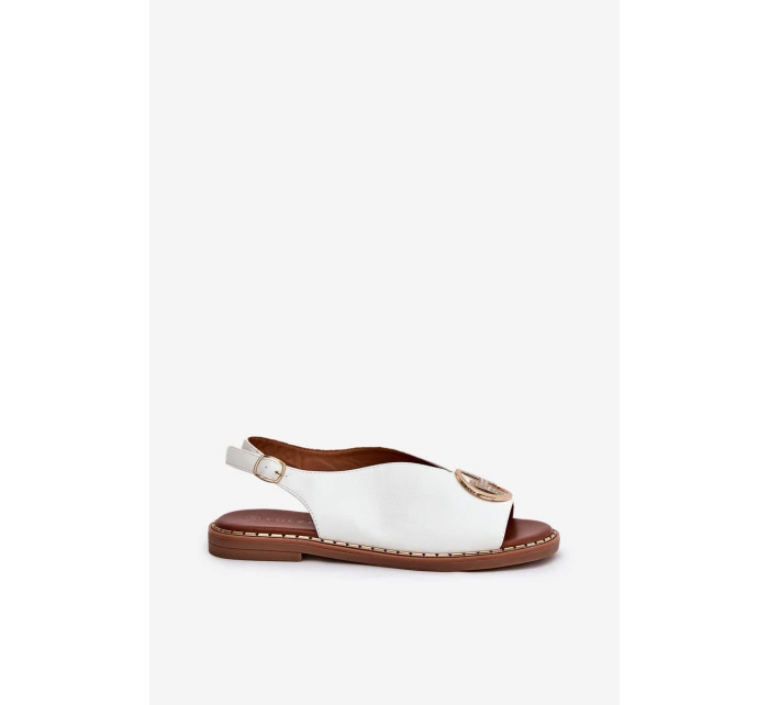 Płaskie Eleganckie Sandały Z Ozdobą Białe Iseliria