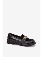Lakované dámské mokasiny se zlatým S.Barski Černé model 21712006 - D&A