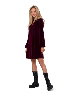 Dámske zamatové šaty M767 bordová - MOE