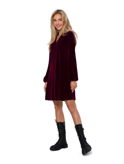 Dámske zamatové šaty M767 bordová - MOE Dámske zamatové šaty M767 bordová - MOE
