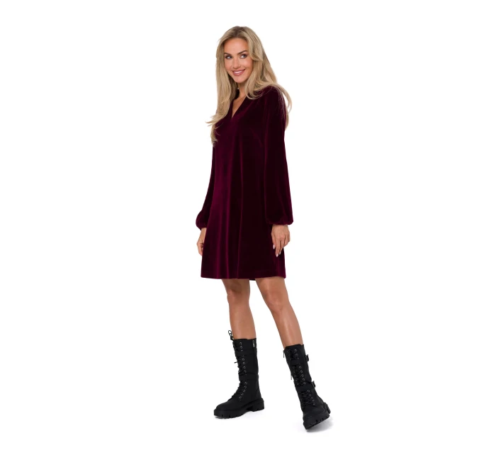 Dámske zamatové šaty M767 bordová - MOE Dámske zamatové šaty M767 bordová - MOE