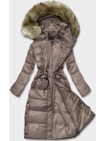 Dámska dlhá prešívaná bunda vo farbe cappuccino (H-201) Dámska dlhá prešívaná bunda vo farbe cappuccino (H-201)
