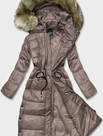 Dámska prešívaná dlhá bunda cappuccino (H-201)