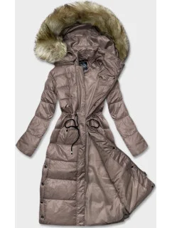 Dámska dlhá prešívaná bunda vo farbe cappuccino (H-201)