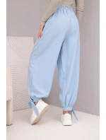 Dámské kalhoty s širokým model 22018656 a zavazováním dole modré - K-Fashion