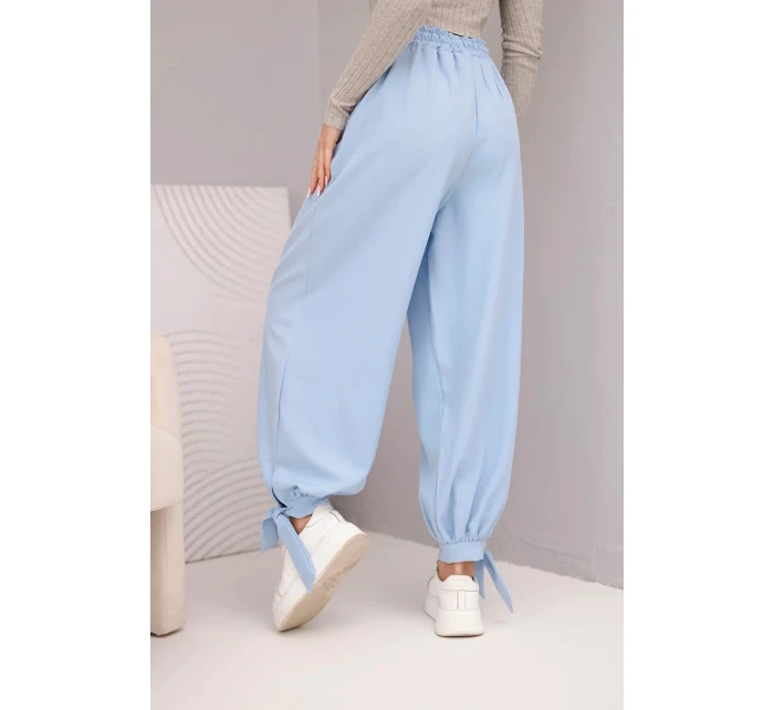 Dámské kalhoty s širokým model 22018656 a zavazováním dole modré - K-Fashion