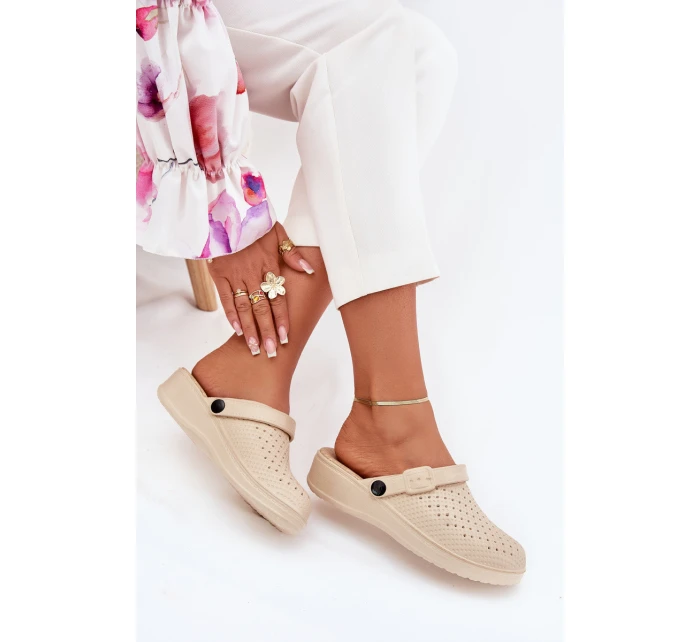 Piankowe Klapki Chodaki Damskie Beżowe Faylina Piankowe Klapki Chodaki Damskie Beżowe Faylina