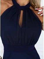 Elegantní maxi večerní šaty na ramínka s a zavazováním v pase tmavě modré model 22210933 - numoco basic