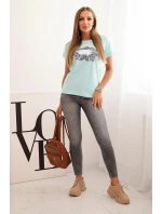 Dámska bavlnená blúzka s ozdobnou potlačou ESL mint