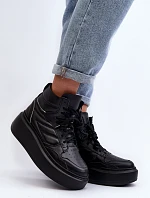 Zazoo 3392/X Damskie Skórzane Buty Sportowe Na Platformie Czarne