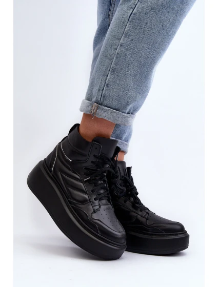 Zazoo 3392/X Damskie Skórzane Buty Sportowe Na Platformie Czarne