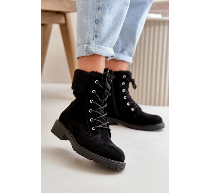 Damskie Ocieplane Botki Workery Na Zamek Czarne Mivael