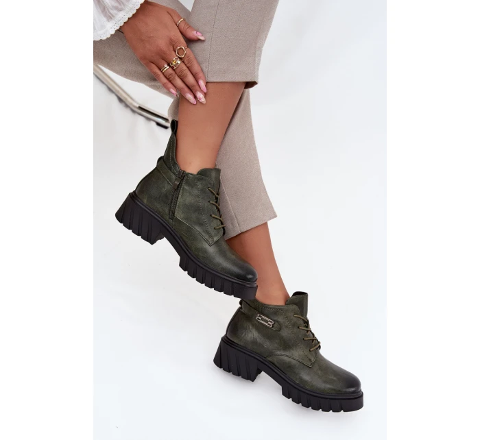 Niskie Ocieplane Botki Damskie Na Klocku Z Ozdobnym Paskiem Ciemnozielone Therisse Niskie Ocieplane Botki Damskie Na Klocku Z Ozdobnym Paskiem Ciemnozielone Therisse