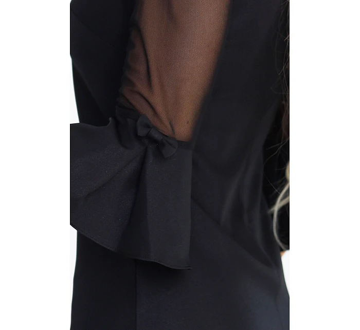 Trapézové šaty s rukávy a výstřihem do V černé model 22075172 - numoco