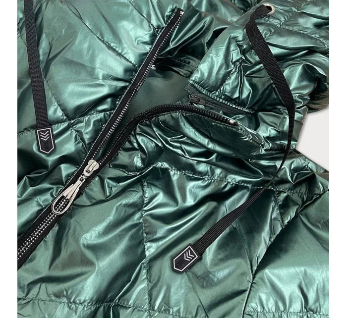 Zelená lesklá dámská bunda s kapucí model 16147495 - S'WEST Zelená lesklá dámská bunda s kapucí model 16147495 - S'WEST