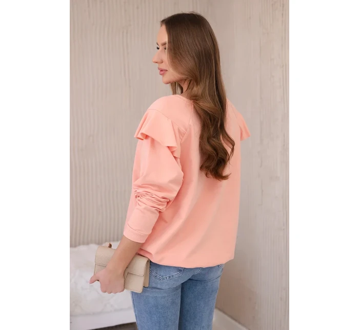 Bavlnená blúzka s volánikmi na ramenách marhuľová
