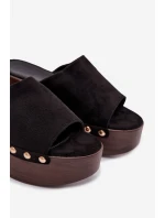 Dámské nazouváky na platformě se zlatými přezkami Eko semiš Černé Helivina Dámské nazouváky na platformě se zlatými přezkami Eko semiš Černé Helivina