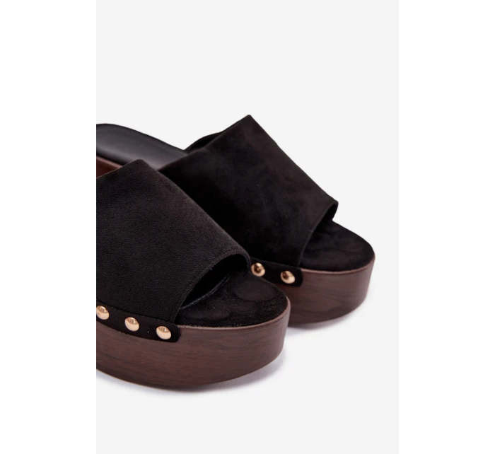 Dámské nazouváky na platformě se zlatými přezkami Eko semiš Černé Helivina Dámské nazouváky na platformě se zlatými přezkami Eko semiš Černé Helivina