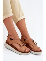Kožené dámské sandály na platformě model 22149678 Camel - Maciejka