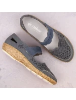 W model 19554666 modré kožené polobotky s ažurovým vzorem - Rieker