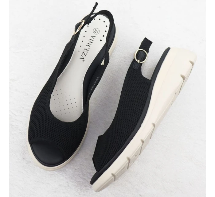 Dámske textilné sandále na platforme čierne Vinceza 97303