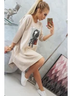 Šaty s potlačou a rozšírenou spodnou časťou béžovej Šaty s potlačou a rozšírenou spodnou časťou béžovej