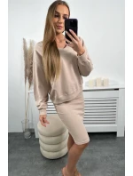 Súprava blúzka + pruhované šaty béžová