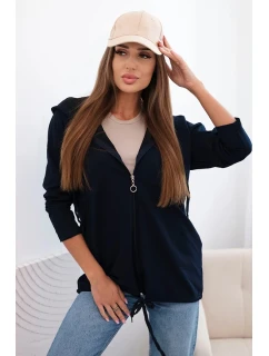 Dámska mikina s kapucňou a sťahovacou šnúrkou tmavomodrá