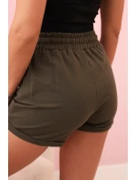 Dámske bavlnené šortky s elastickým pásom khaki