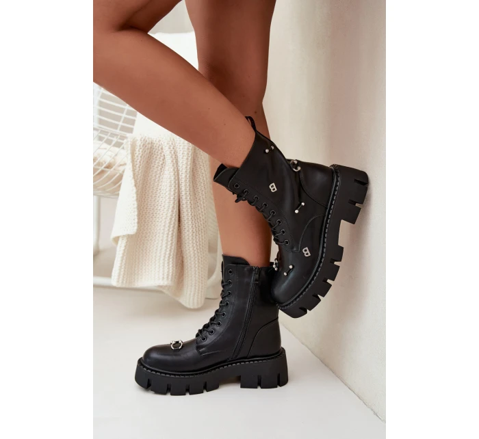 Botki Workery Damskie Z Ozdobami Ocieplane Czarne Lunea Botki Workery Damskie Z Ozdobami Ocieplane Czarne Lunea