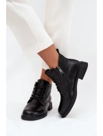 Zateplené kožené dámské boty na nízkém podpatku model 21710502 Černé - VINCEZA