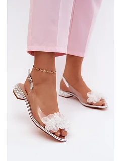 Průhledné sandály s krystaly a květinami  stříbrné model 22133839 - D&A
