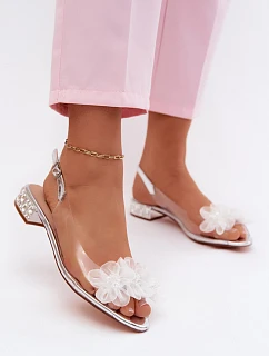 Průhledné sandály s krystaly a květinami  stříbrné model 22133839 - D&A