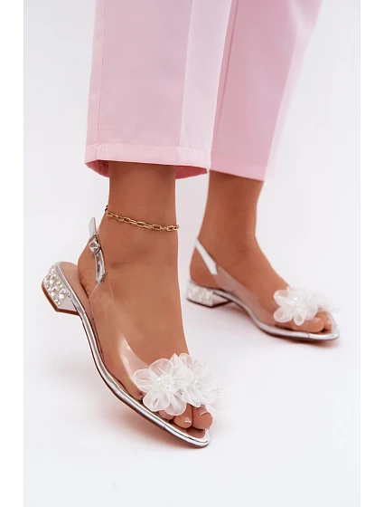 Průhledné sandály s krystaly a květinami  stříbrné model 22133839 - D&A