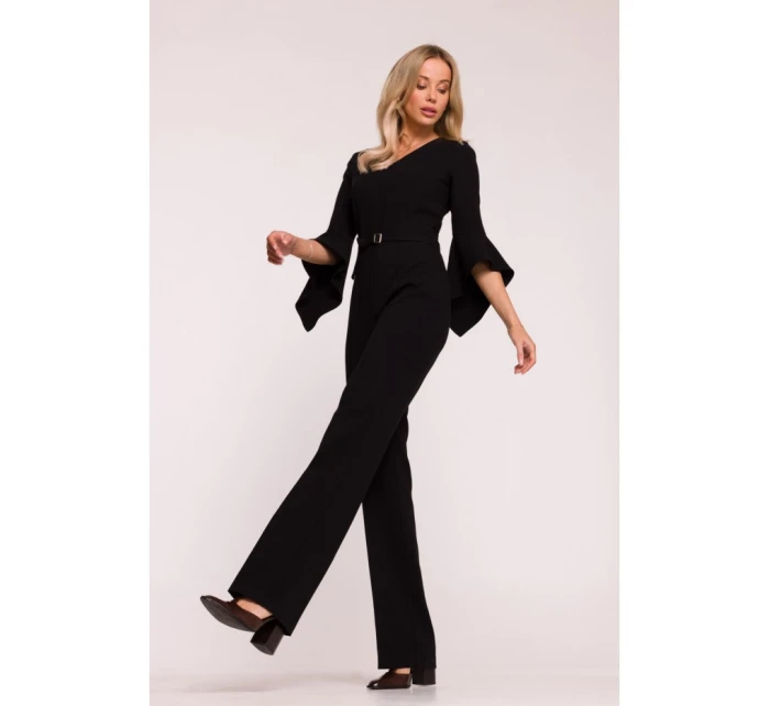S416 Kombinéza s volánovými rukávmi - čierna