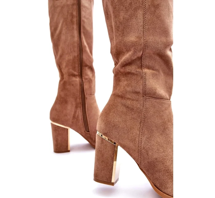 Dámske semišové čižmy na vysokom podpätku Kilrenita beige - Seastar