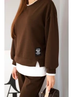 Dámský komplet s mikinou a tepláky hnědý model 21808621 - K-Fashion Dámský komplet s mikinou a tepláky hnědý model 21808621 - K-Fashion