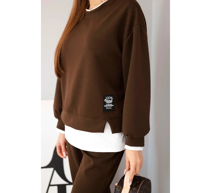 Dámský komplet s mikinou a tepláky hnědý model 21808621 - K-Fashion Dámský komplet s mikinou a tepláky hnědý model 21808621 - K-Fashion