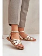 Skórzane Sandały Damskie Na Płaskim Obcasie Zazoo 3688 Złote