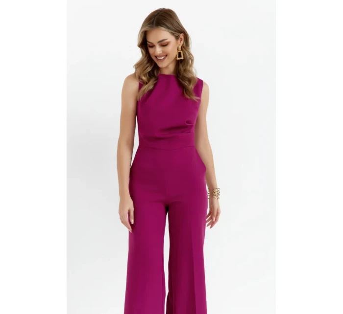 S115 Kombinéza so širokými nohavicami - rubínová