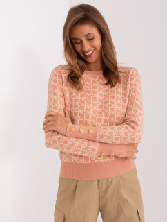 Dámsky sveter so vzormi v prachovo ružovej a béžovej farbe