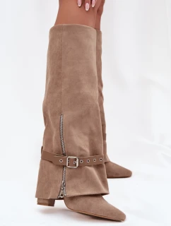 Kozačky na podpatku model 21764620 khaki Step in style - SWEET SHOES