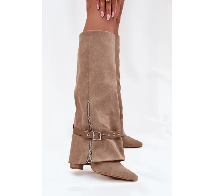 Kozačky na podpatku model 21764620 khaki Step in style - SWEET SHOES Kozačky na podpatku model 21764620 khaki Step in style - SWEET SHOES