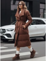 Dámský dlouhý prošívaný kabát hnědý Dstreet model 21990618 - FashionStreet