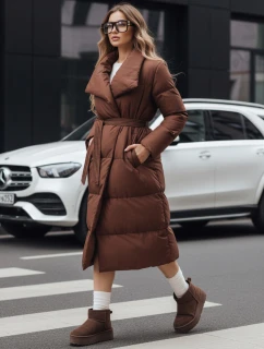 Dámský dlouhý prošívaný kabát hnědý model 21990618 - Dstreet